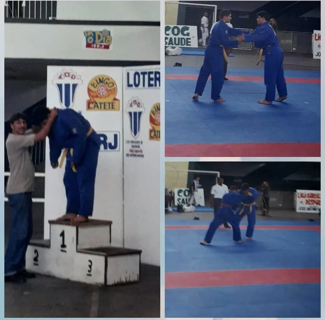 Three photos of Dr Allan Kluser competing in judo