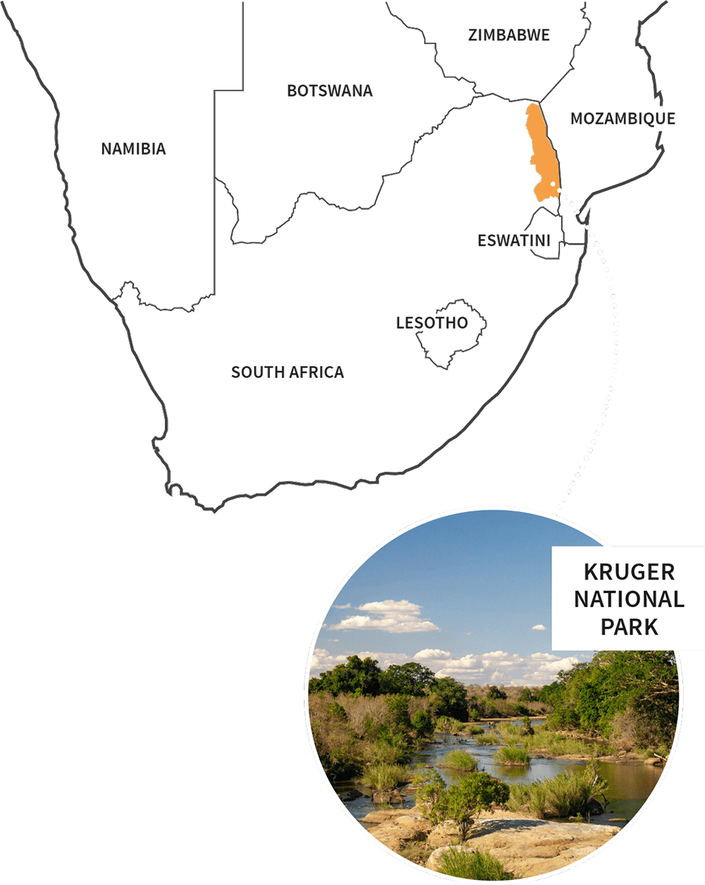 地図上のクルーガー国立公園